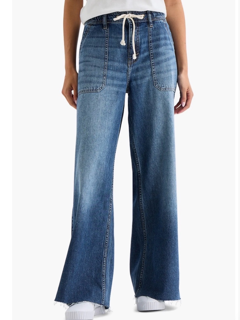 Lucky Brand Medium Blue Wide-Leg Drawstring Jeans - S